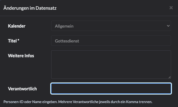 Screenshot Änderung im Datensatz